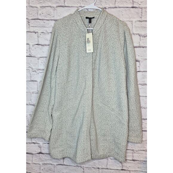 Eileen Fisher Jackets & Blazers - Eileen Fisher System Jacket Textural Cotton Tencel Stretch Gray White Size XL